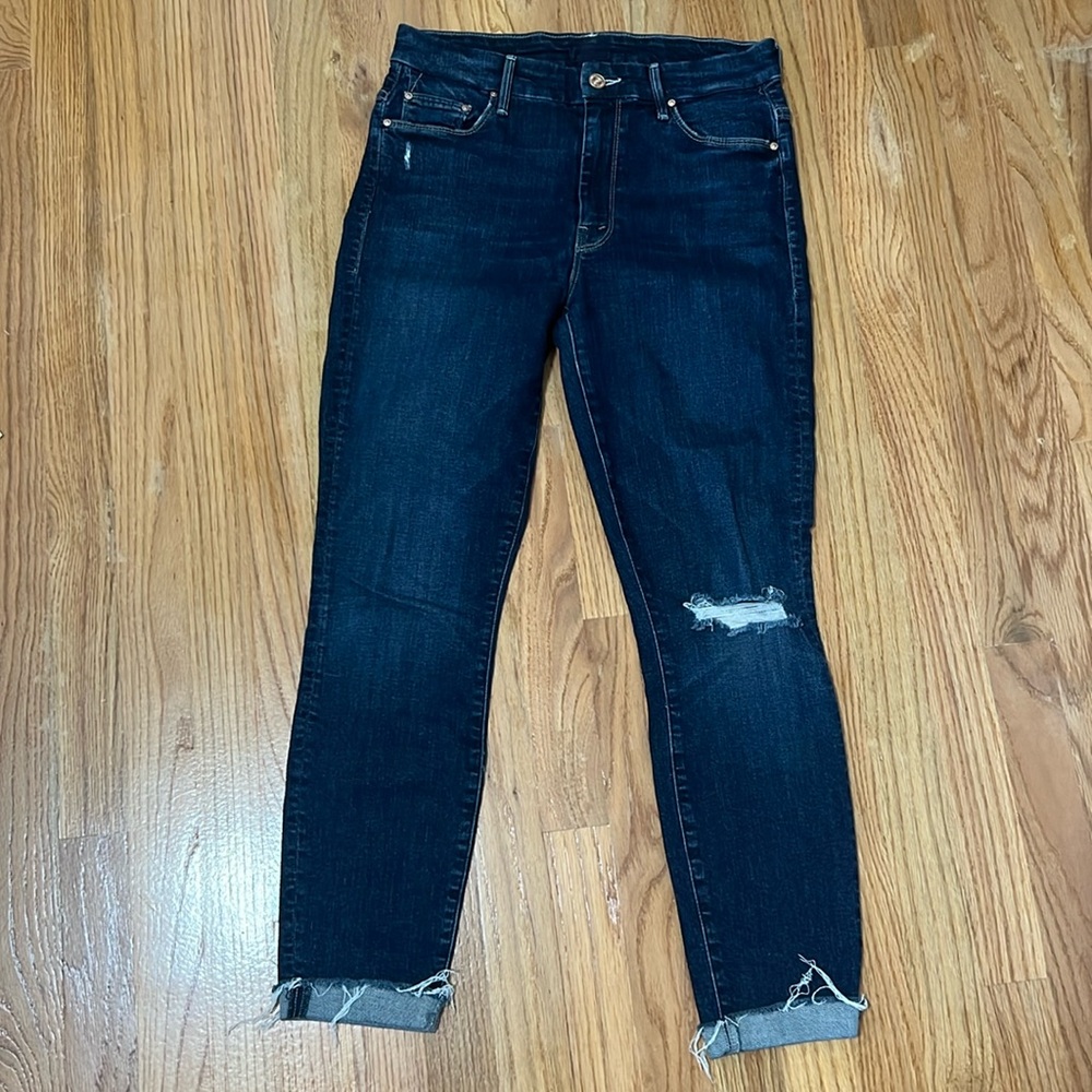 MOTHER High Waisted Looker Ankle Fray Skinny Jeans Close To The Edge Size 27